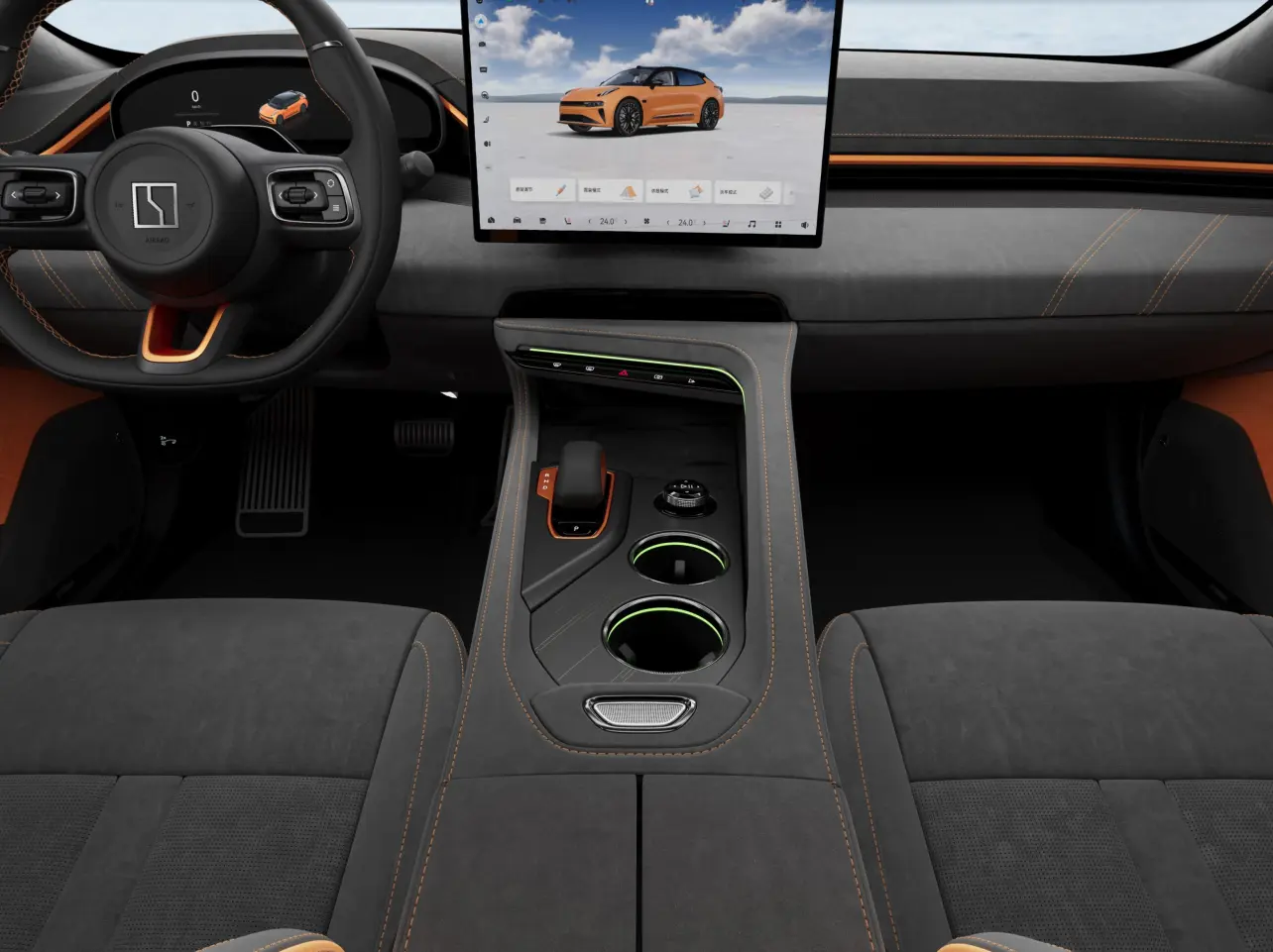The bold Black/orange interior: three perspectives. The ultimate cabin experience.